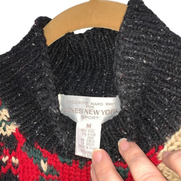 Jones New York - vintage patchwork knit sweater, thick wool, slightly baggy - Picture 2 of 7